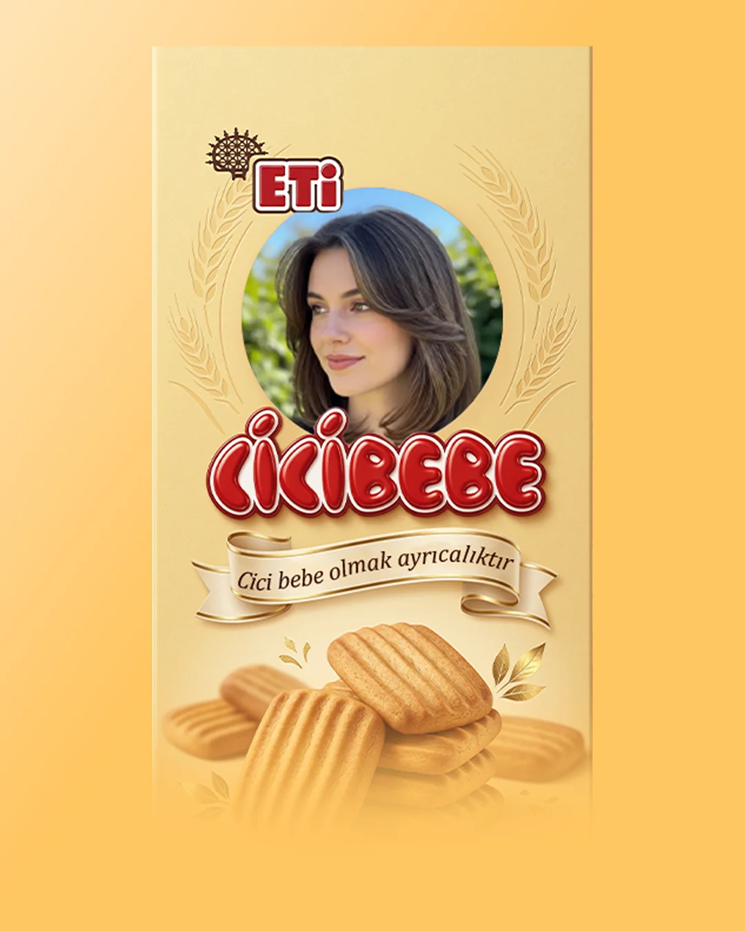 Cici bebe sarı, şəkilli şokolad qutusu
