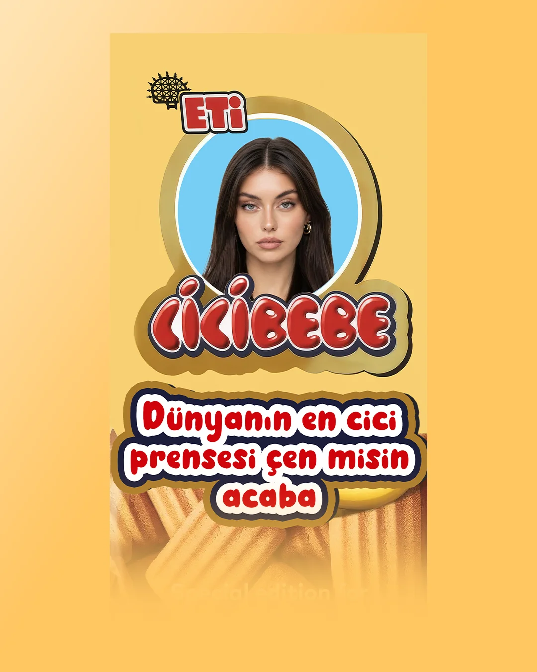 Cici bebe sarı, şəkilli şokolad qutusu